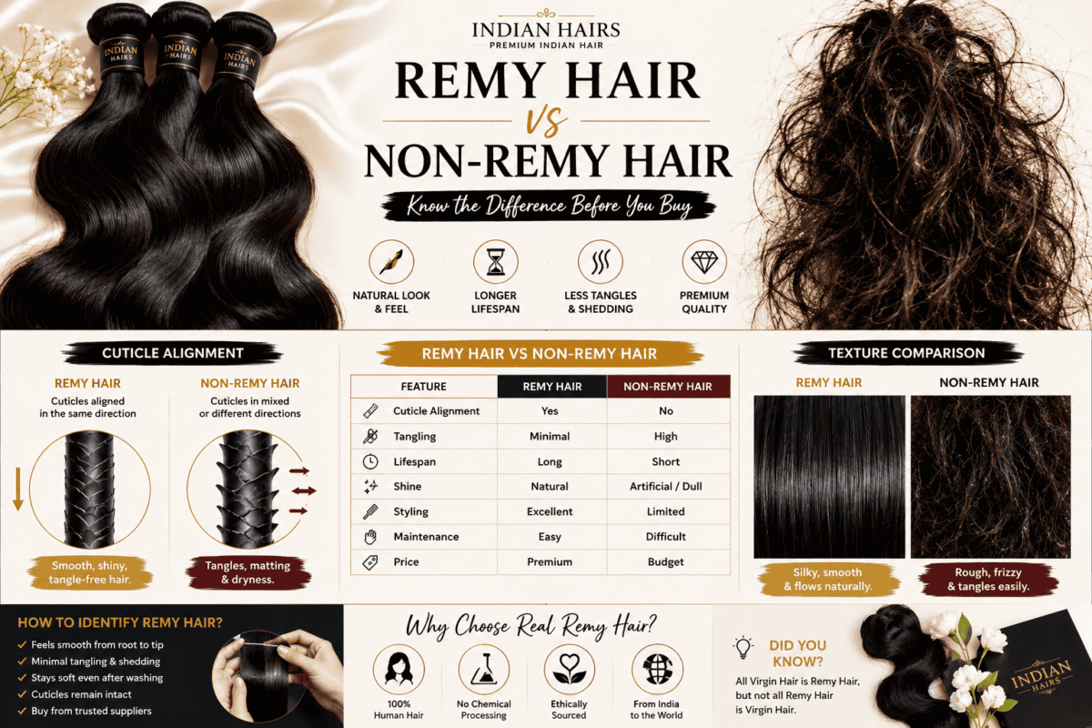 Remy Hair maintains cuticle alignment from root to tip.