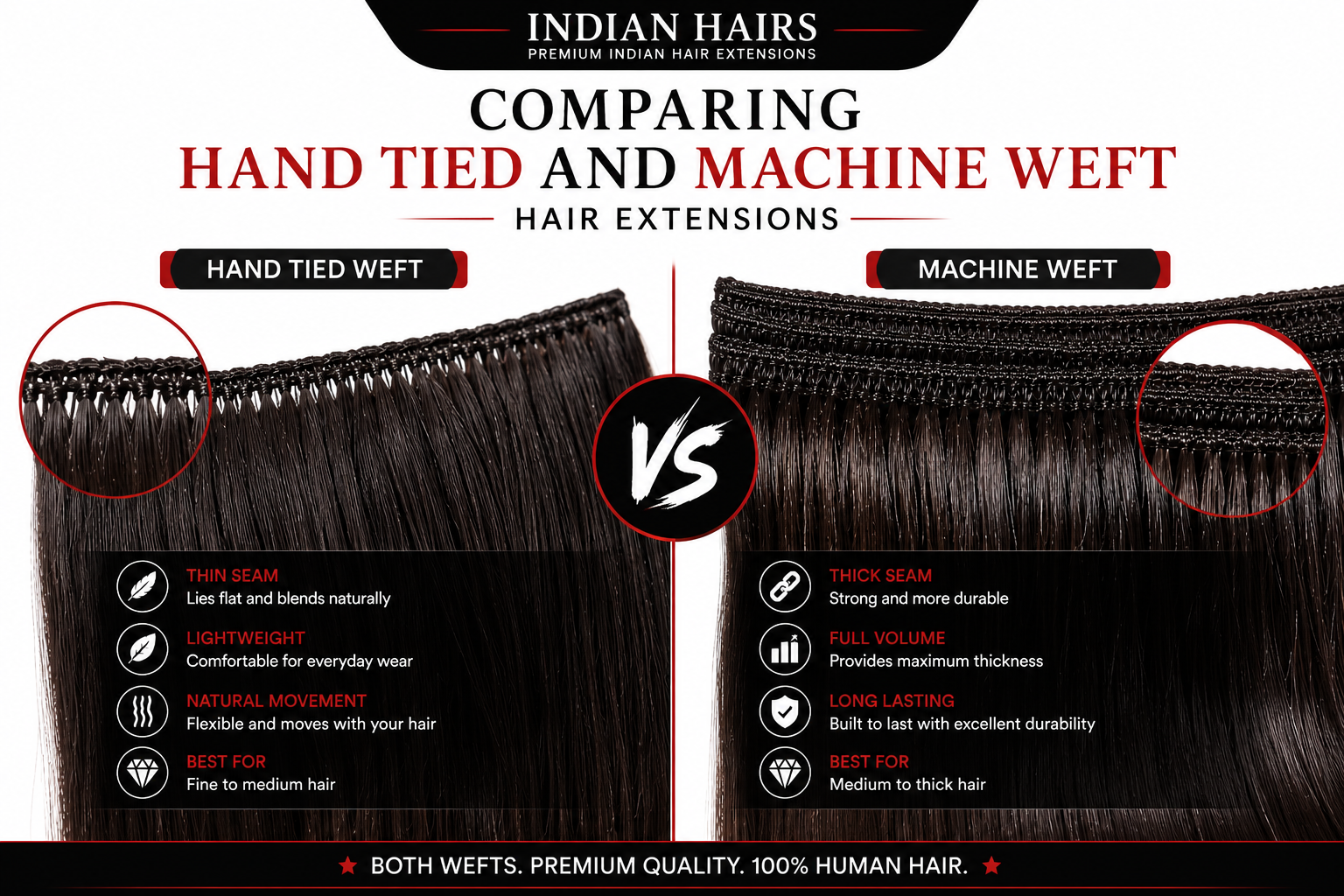Hand Tied Weft vs Machine Weft Hair Extensions Comparison